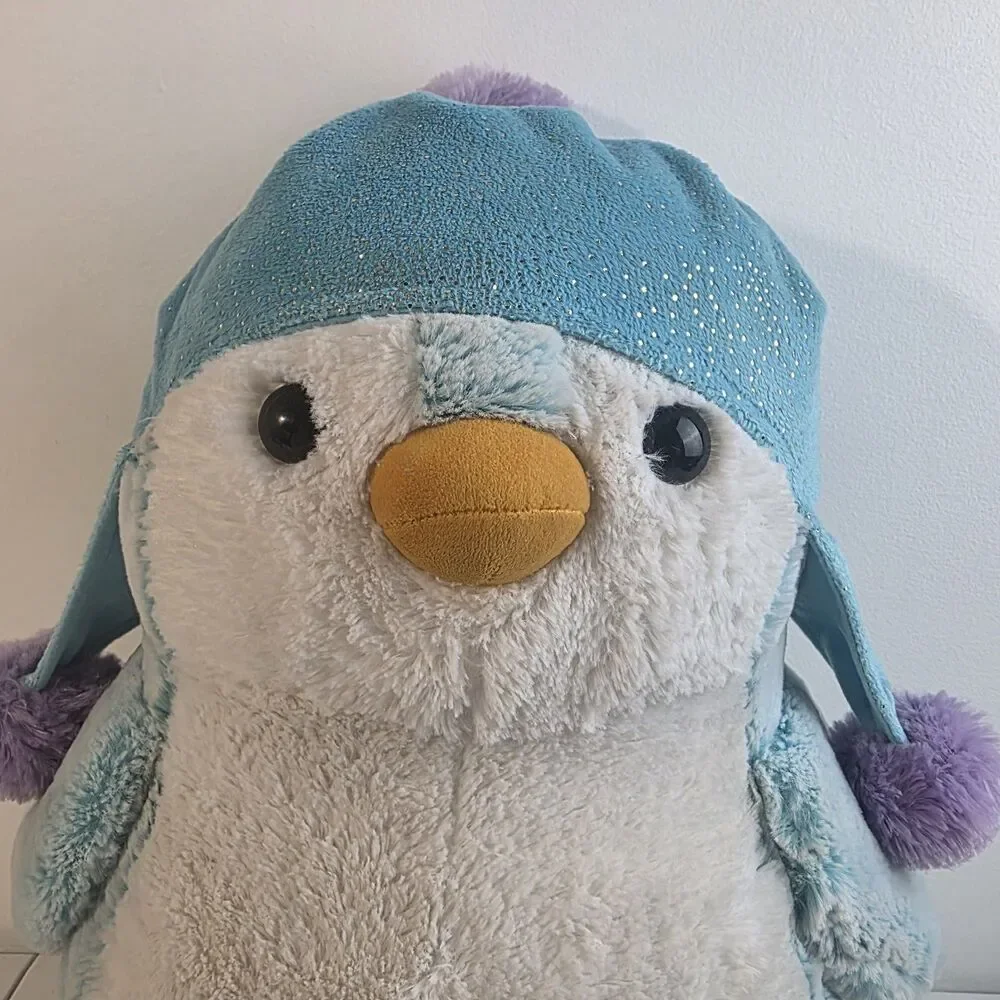 16” Aurora World Plush Blue Penguin Winter Hat W/ Purple Pom Pom Stuffed Animal